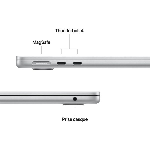 Connectique du MacBook Air 13 pouces Ports Thunderbolt 4, MagSafe 3 et prise casque du MacBook Air 13 pouces