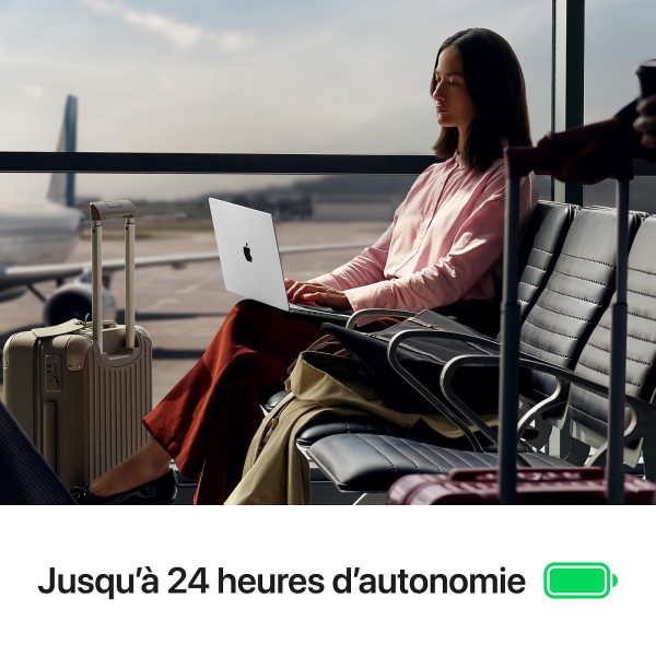 Autonomie du MacBook Pro 14 pouces MacBook Pro 14 pouces utilisé en déplacement avec une autonomie jusqu’à 24 heures