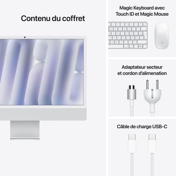 Apple iMac M4 10 cœurs – Contenu du coffret iMac M4 10 cœurs contenu du coffret avec Magic Keyboard Touch ID