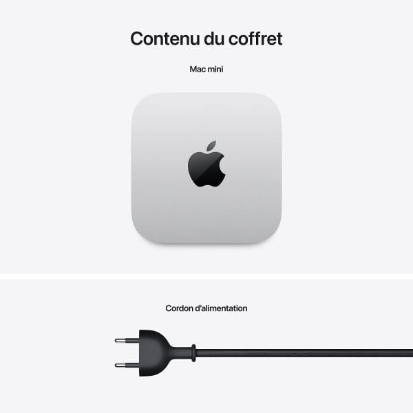 Apple Mac mini M4 – Contenu du coffret Mac mini M4 contenu du coffret avec cordon d’alimentation