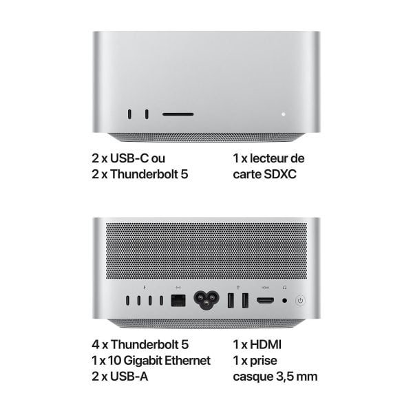 Apple Mac Studio – Connectique avant et arrière Mac Studio ports avant et arrière