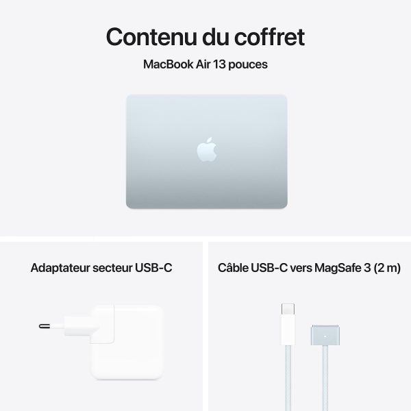 Contenu du coffret du MacBook Air M4 MacBook Air M4 13 pouces avec adaptateur USB-C et câble MagSafe 3