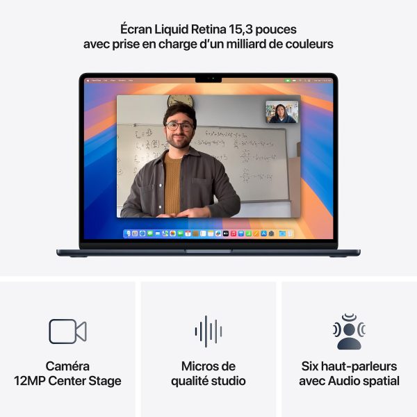 MacBook Air M4 15 pouces – Écran, caméra et audio Écran Liquid Retina 15,3 pouces et caméra 12 MP du MacBook Air M4