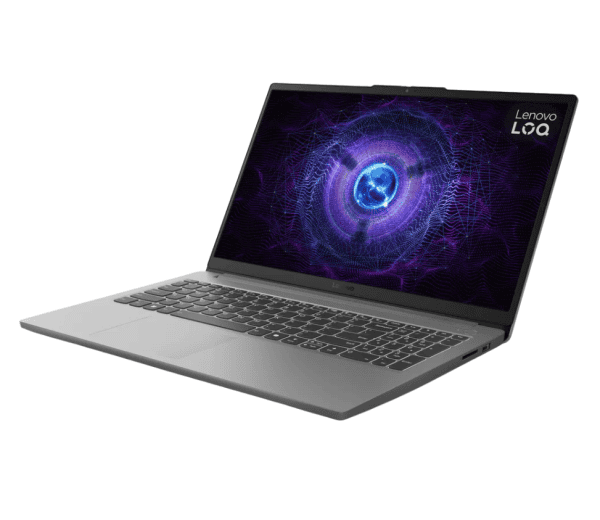 lenovo-loq-15-i5-12450hx-rtx-2050-vue-34-avant-droite lenovo loq 15 i5 rtx 2050 vue 3/4 avant droite