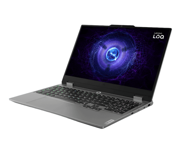 lenovo-loq-15-i7-13650hx-rtx-4050-vue-34-avant-droite lenovo loq 15 rtx 4050 vue 3/4 avant droite